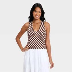 Women's V-Neck Tank Top - A New Day™ Brown/Cream Dot XL