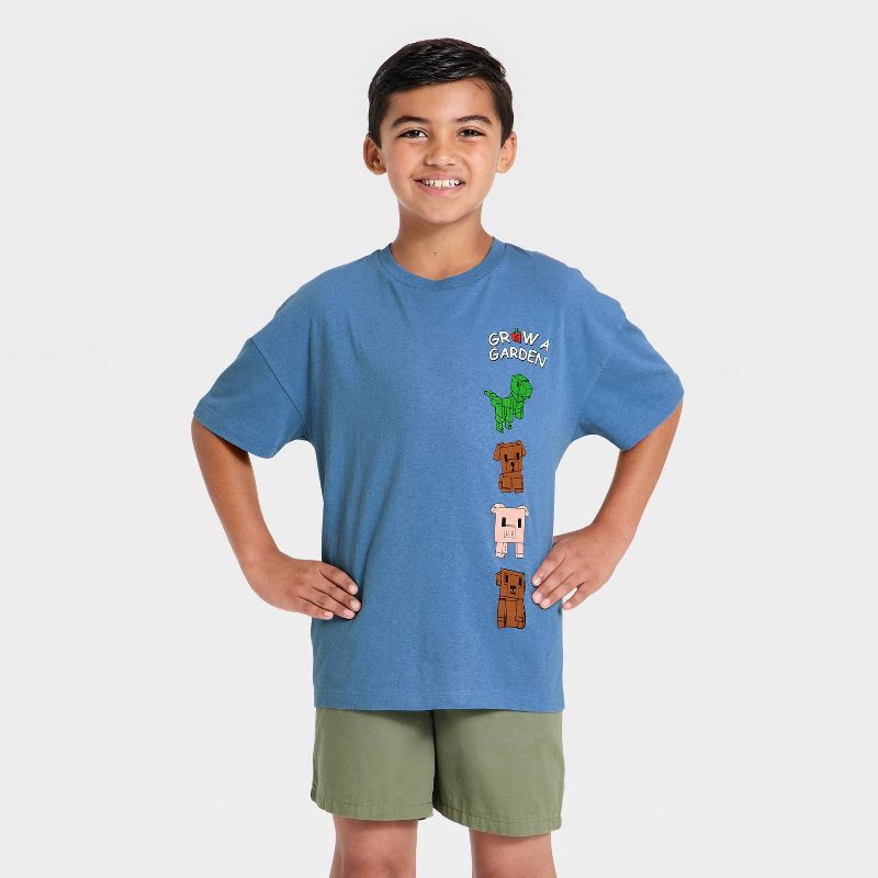 slide 1 of 4, Boys' Roblox 'Grow a Garden' Short Sleeve Graphic T-Shirt - Blue L, 1 ct