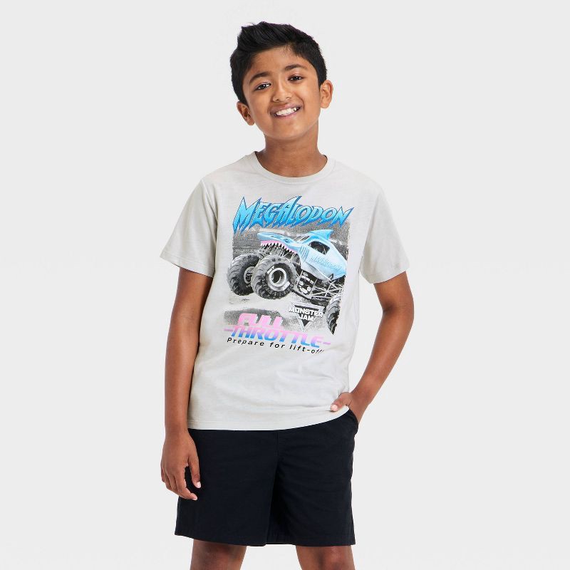 slide 1 of 4, Boys' Monster Jam Megalodon Short Sleeve Graphic T-Shirt - Gray S, 1 ct