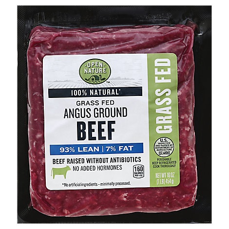 slide 1 of 1, Open Nature 100% Natural Grass Fed Angus Ground Beef 93% Lean 7 % Fat, 16 oz