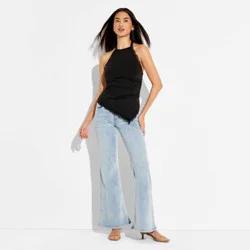 Women's Lace Trim Asymmetrical Halter Top - Wild Fable™ Black M