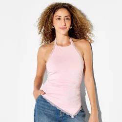 Women's Lace Trim Asymmetrical Halter Top - Wild Fable™ Light Pink S