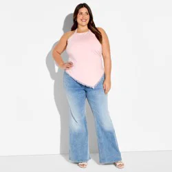 Women's Lace Trim Asymmetrical Halter Top - Wild Fable™ Light Pink XXL