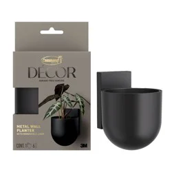 Command Decor Damage-Free Hanging Metal Wall Planter Insert and 6 Large Strips Matte Black