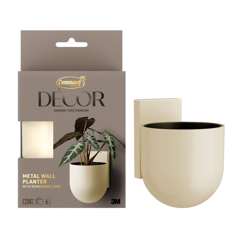 slide 1 of 11, Command Decor Damage-Free Hanging Metal Wall Planter Insert and 6 Large Strips Light Beige, 1 ct