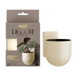 Command Decor Damage-Free Hanging Metal Wall Planter Insert and 6 Large Strips Light Beige