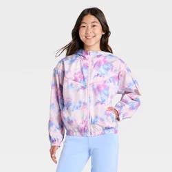 Girls' Hooded Lightweight Woven Jacket - All In Motion™ Pink L