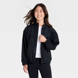 Girls' Hooded Lightweight Woven Jacket - All In Motion™ Black XS