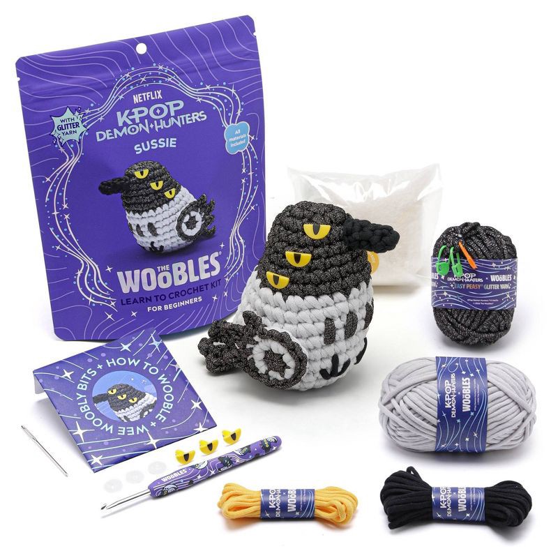 slide 1 of 9, The Woobles Kpop Demon Hunters Sussie the Magpie Crochet Kit, 1 ct