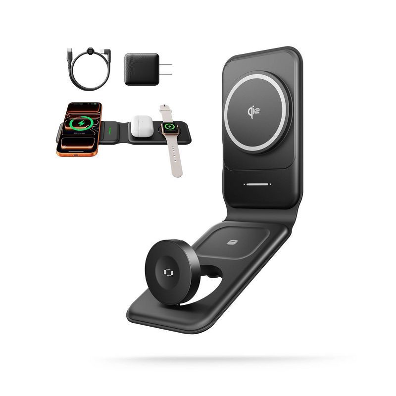 slide 1 of 10, INIU MagPro Neo Qi2 15W 3-in-1 Wireless Charger - Black, 1 ct