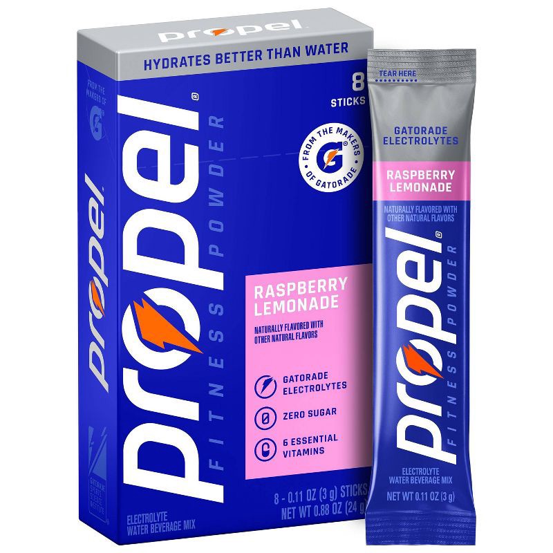 slide 1 of 7, Propel Powder Sticks - Raspberry Lemonade - 8ct, 8 ct
