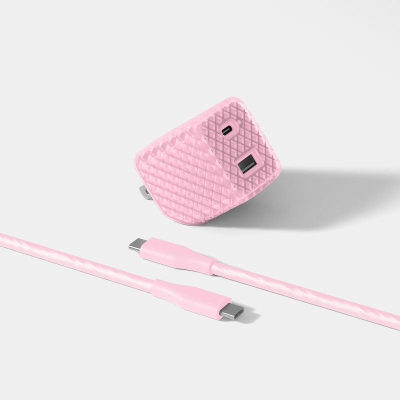 slide 1 of 8, Jelly 25W Dual Port Wall Charger + 6ft USB-C Cable Combo - heyday™ ️ Pink, 6 ft