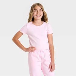 Girls' Short Sleeve Seamless Crop T-Shirt - All In Motion™ Rose Pink M