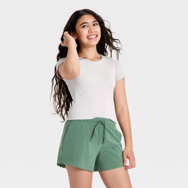 slide 1 of 3, Girls' Short Sleeve Seamless Crop T-Shirt - All In Motion™ Heathered Gray L, 1 ct