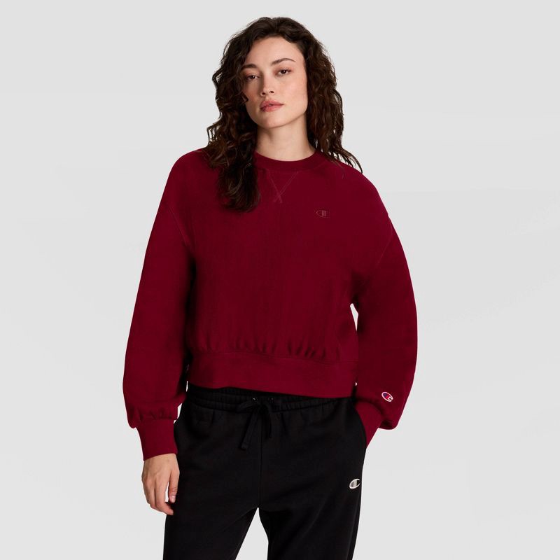 slide 1 of 5, Champion Women's Voluminous Sleeve Fleece Crewneck Sweatshirt - Cabernet M, 1 ct