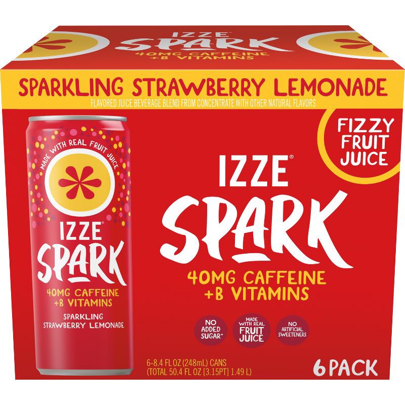 slide 1 of 6, IZZE Spark Strawberry Lemonade - 8.4oz/6pk: 70% Juice, Caffeinated, 6 ct; 8.4 oz