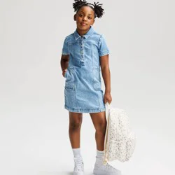 Girls' Short Sleeve Denim Dress - Cat & Jack™ Medium Wash M