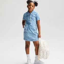 Girls' Short Sleeve Denim Dress - Cat & Jack™ Medium Wash M