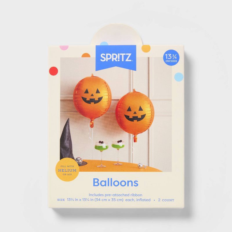 slide 1 of 4, 2ct Halloween Pumpkin Sphere Foil Balloon Orange - Spritz™, 2 ct