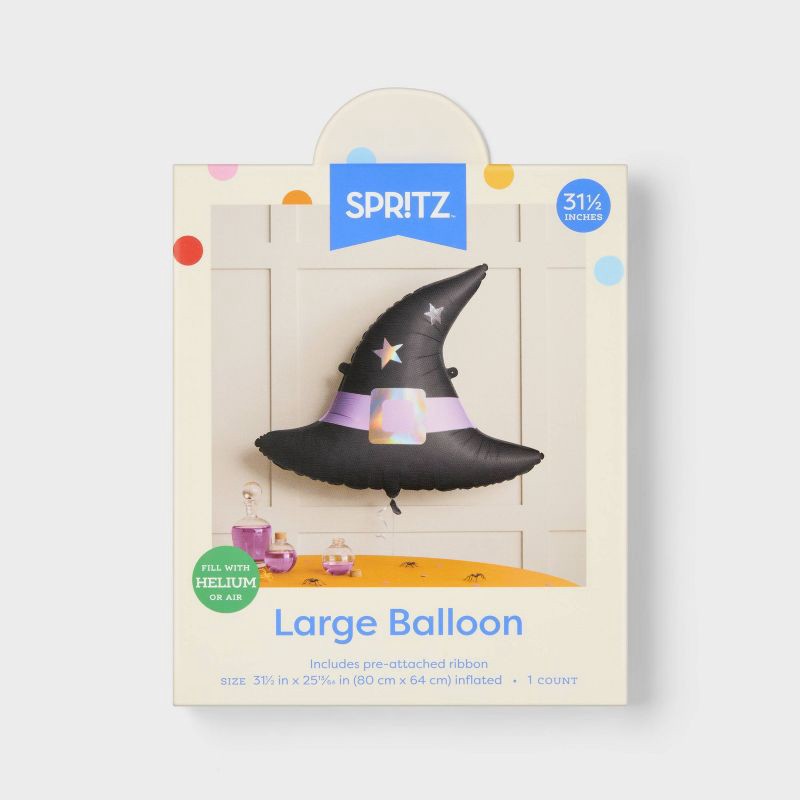 slide 1 of 4, Large Halloween Witch Hat Foil Balloon - Spritz™, 1 ct