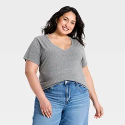 Women's Short Sleeve Iconic V-Neck T-Shirt - Universal Thread™ Gray XXL