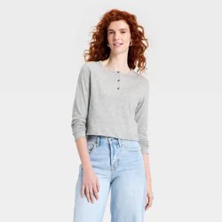 Women's Long Sleeve Cotton Henley Shirt - Universal Thread™ Heather Gray XL