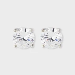 Silver Plated Cubic Zirconia Round Stud Post Earrings - A New Day™Silver 8mm
