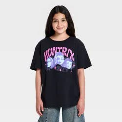 Girls' KPop Demon Hunters Huntrix Short Sleeve Oversized Graphic T-Shirt - Black XL