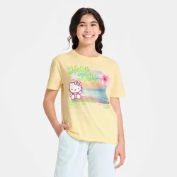 Girls' Hello Kitty Coastal Dreaming Short Sleeve Oversized Graphic T-Shirt - Yellow M