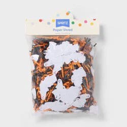 1.5oz Diecut Ghost Halloween Paper Shred Filler Orange/Black - Spritz™