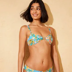 Women's Tile Print with Center Sun Tunned Bralette Bikini Top - Wild Fable™ Blue/Green XS