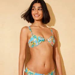 Women's Tile Print with Center Sun Tunned Bralette Bikini Top - Wild Fable™ Blue/Green XS