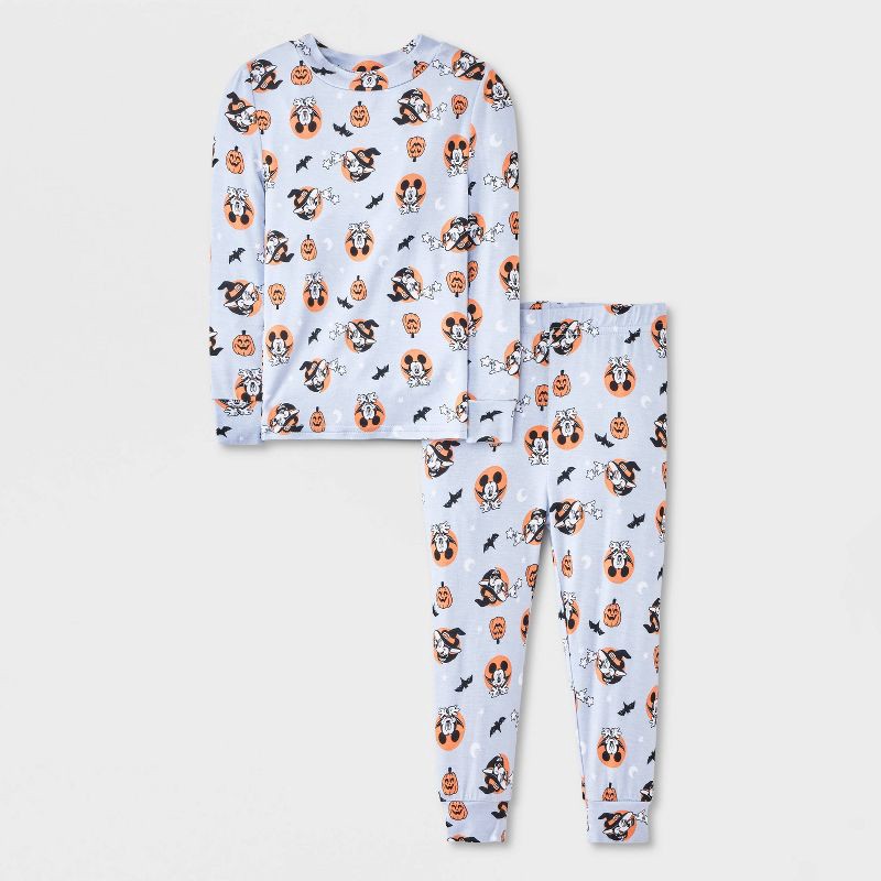 slide 1 of 4, Mickey Mouse & Friends Baby Minnie & Mickey Mouse 2pc Long Sleeve Viscose Halloween Pajama Set - Gray 12M, 2 ct