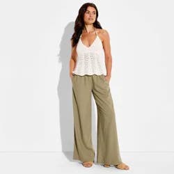 Women's Low-Rise Baggy Leg Linen Pull-On Pants - Wild Fable™ Green XXS