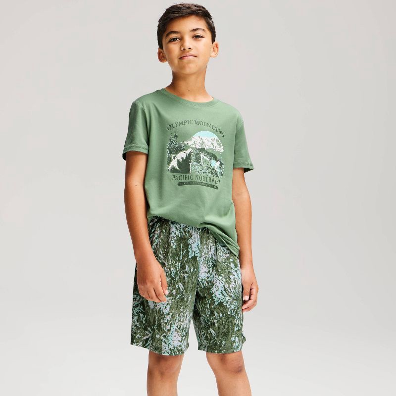 slide 1 of 4, Boys' 2pc Mountains T-Shirt and Shorts Pajama Set - Cat & Jack™ Green L, 2 ct