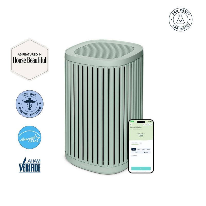 slide 1 of 11, Windmill Air Windmill Compact Air Purifier for Home 3-in-1 Filtration Ultra-Quiet True HEPA Medical Grade Covers Up To 975 sq ft Sage Green, 975 sq ft