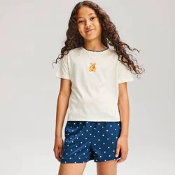 Girls' 2pc Bear T-Shirt and Shorts Pajama Set - Cat & Jack™ Navy Blue/Cream S