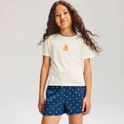 Girls' 2pc Bear T-Shirt and Shorts Pajama Set - Cat & Jack™ Navy Blue/Cream M