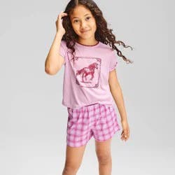 Girls' 2pc Horse T-Shirt and Shorts Pajama Set - Cat & Jack™ Purple L