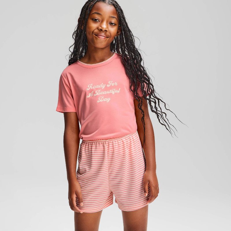 slide 1 of 4, Girls' 2pc T-Shirt and Shorts Pajama Set - Cat & Jack™ Pink M, 2 ct