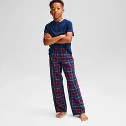 Boys' Drawstring Flannel Pajama Pants - Cat & Jack™ Blue/Burgundy M