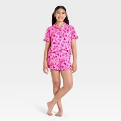 Girls' 2pc Floral Button-Down Pajama Set - art class™ Light Purple L