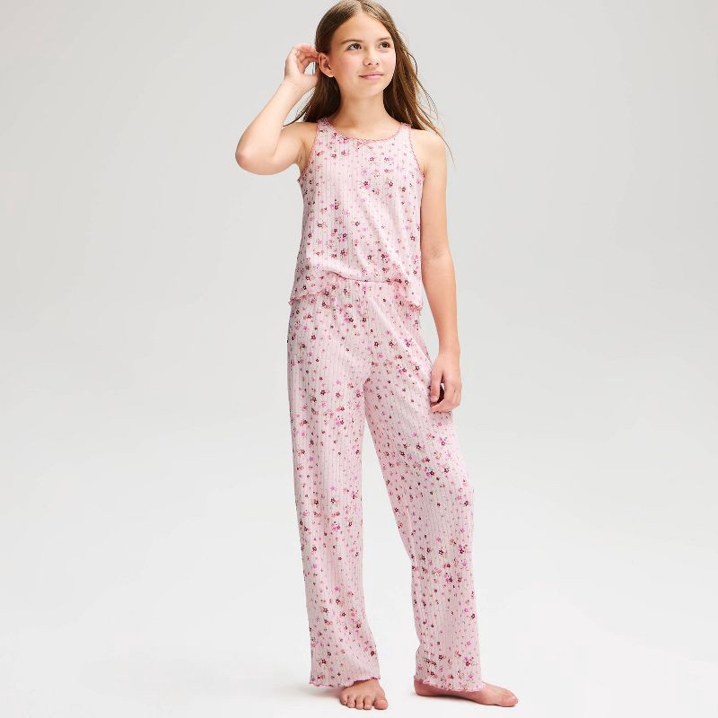 slide 1 of 4, Girls' 2pc Floral Tank and Pants Pajama Set - Cat & Jack™ Light Purple M, 2 ct