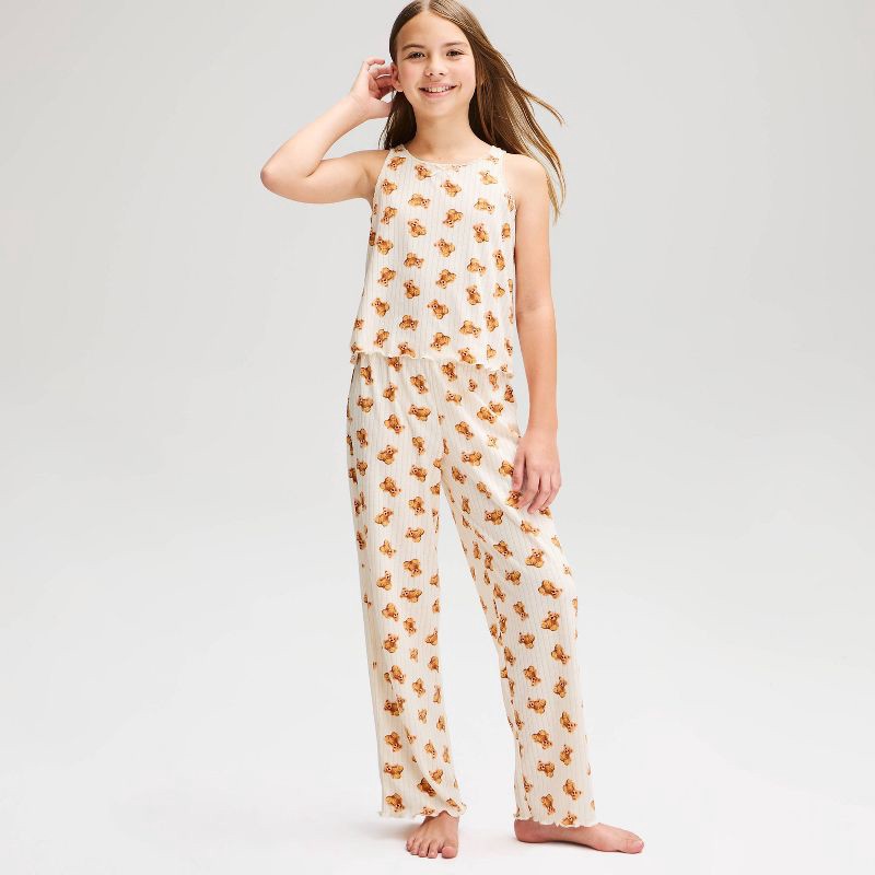 slide 1 of 4, Girls' 2pc Bear Tank and Pants Pajama Set - Cat & Jack™ White L, 2 ct