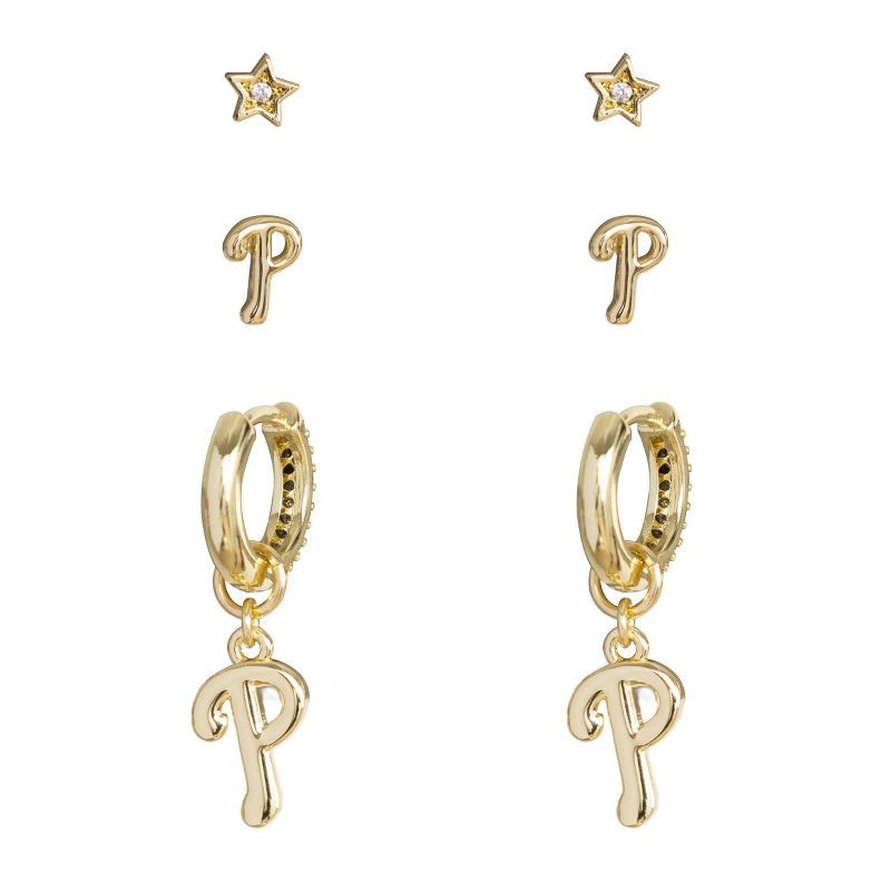 slide 1 of 2, Bijoux Sport by Luv Aj MLB Logo Huggie Earring Set "Philadelphia Phillies" - Gold, 1 ct