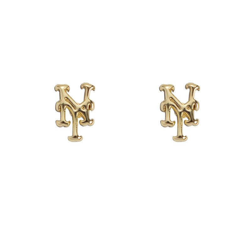 slide 1 of 2, Bijoux Sport by Luv Aj MLB Logo Stud Earrings "New York Mets" - Gold, 1 ct