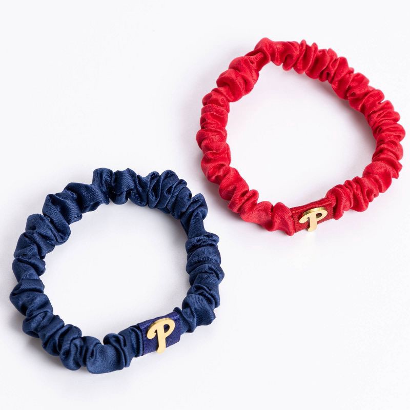 slide 1 of 2, Bijoux Sport by Luv Aj MLB "Philadelphia Phillies" Mini Silk Scrunchie Set with Logo - Navy Blue/Red, 1 ct
