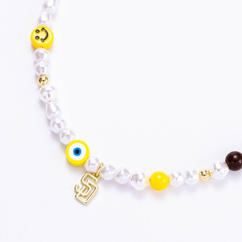 slide 1 of 2, Bijoux Sport by Luv Aj MLB "San Diego Padres" Pearl Bead Logo Necklace - White/Yellow, 1 ct