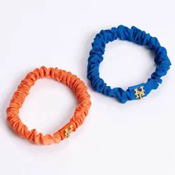 Bijoux Sport by Luv Aj MLB "New York Mets" Mini Silk Scrunchie Set with Logo - Orange/Blue