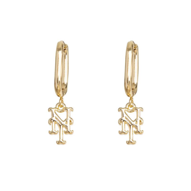 slide 1 of 2, Bijoux Sport by Luv Aj MLB "New York Mets" Logo Charm Oval Hoop Earrings - Gold, 1 ct